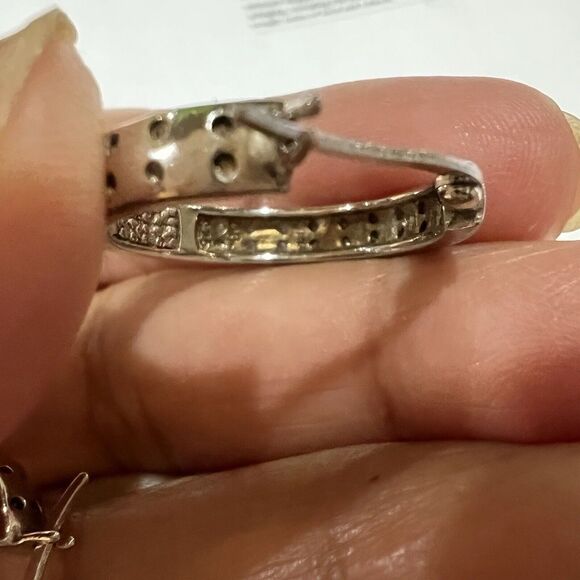 DBJ Natural Diamond Mini 22mm Hoop Earrings 925 Sterling Silver - Picture 8 of 9